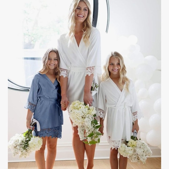 AW BRIDAL Girls' Satin Kimono Robe Flower Girl Bathrobe Kids Size Small Orange - Picture 8 of 8